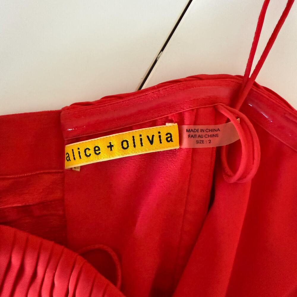 Alice + Olivia 100% Silk Chiffon Strapless Mini Dress Red - Size 2 - Picture 6 of 9